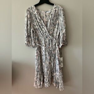 Calvin Klein Floral Wrap Midi Dress - Pink and Gray